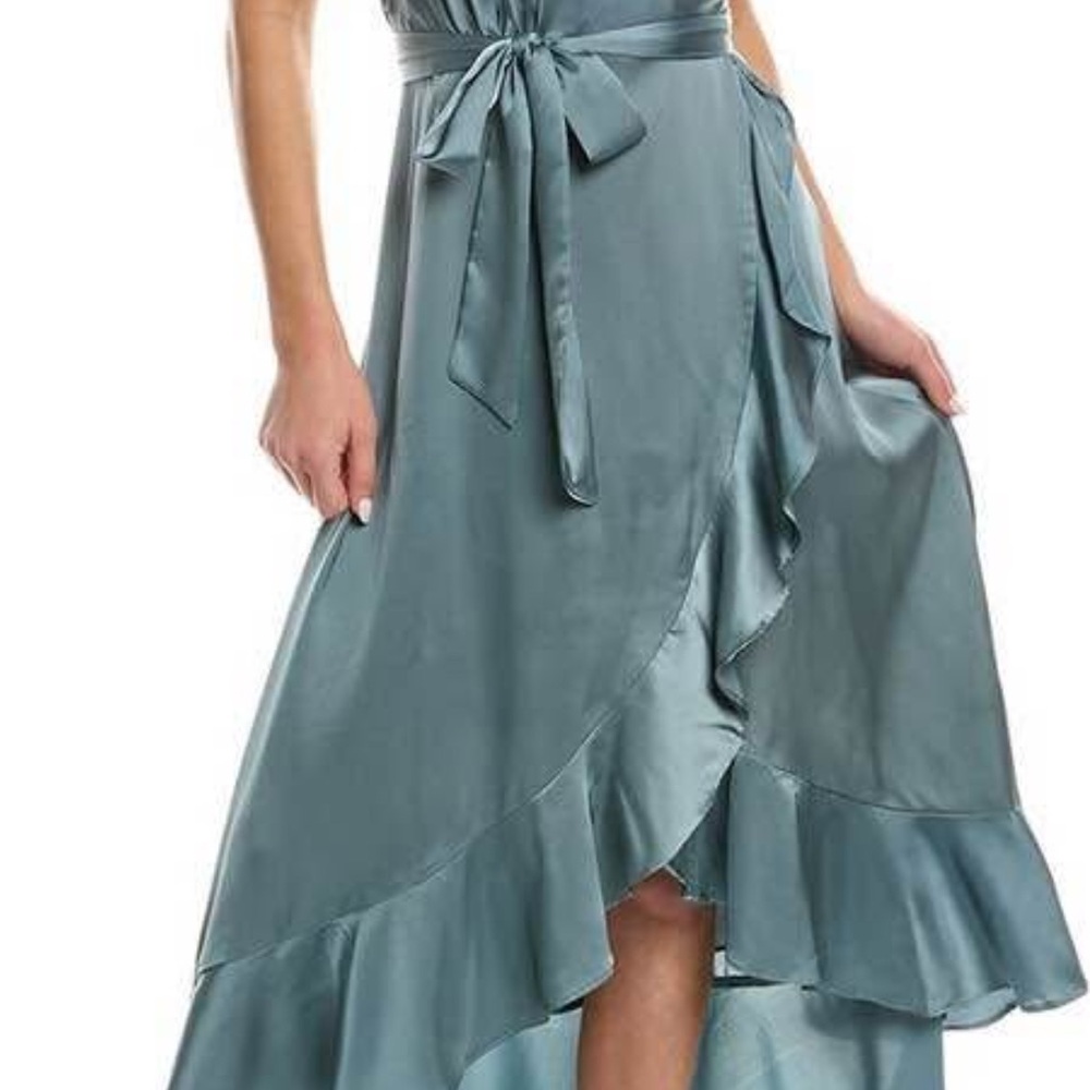 Astr Teal Satin High Low Dress